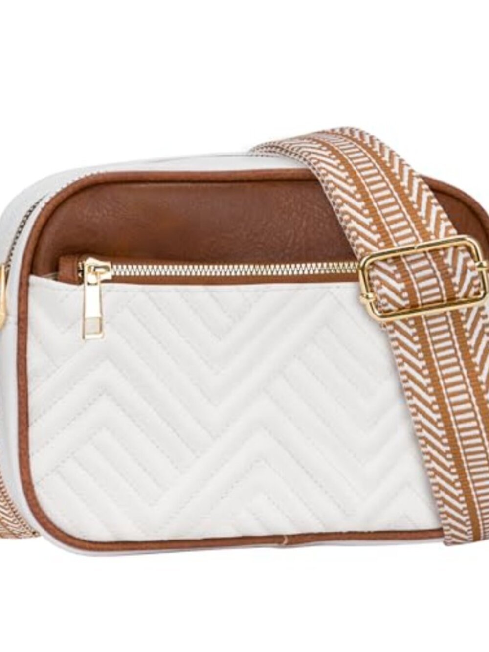Quilted PU Leather Crossbody Bag Adjustable Wide Strap Small Multi Compartment